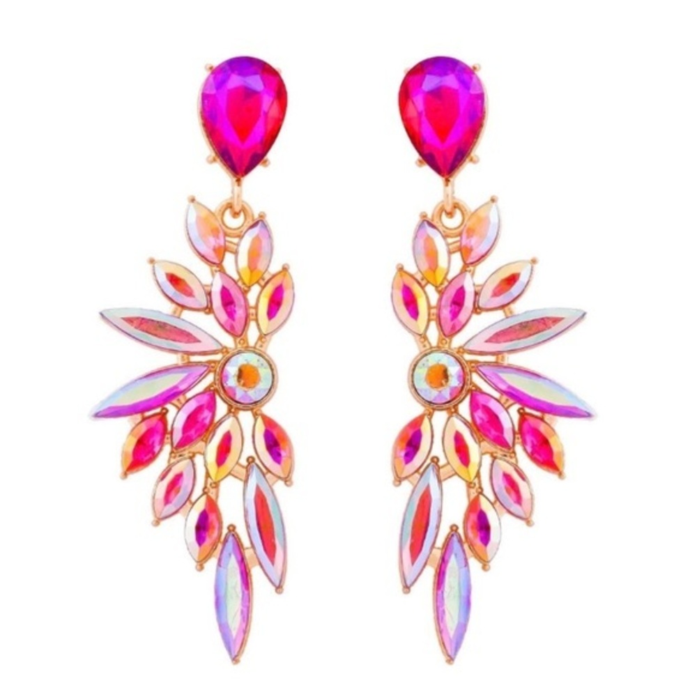 Vibrant Pink and Gold Statement Earrings